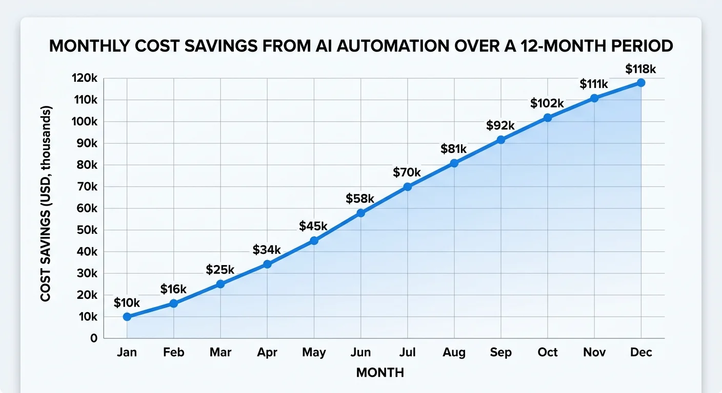 Graph of cumulative monthly cost savings from AI workflow automation deployment