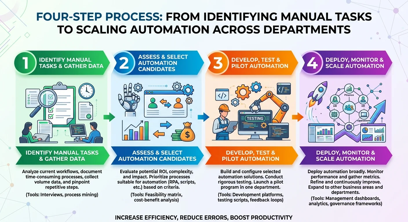 Flowchart of four business process automation steps